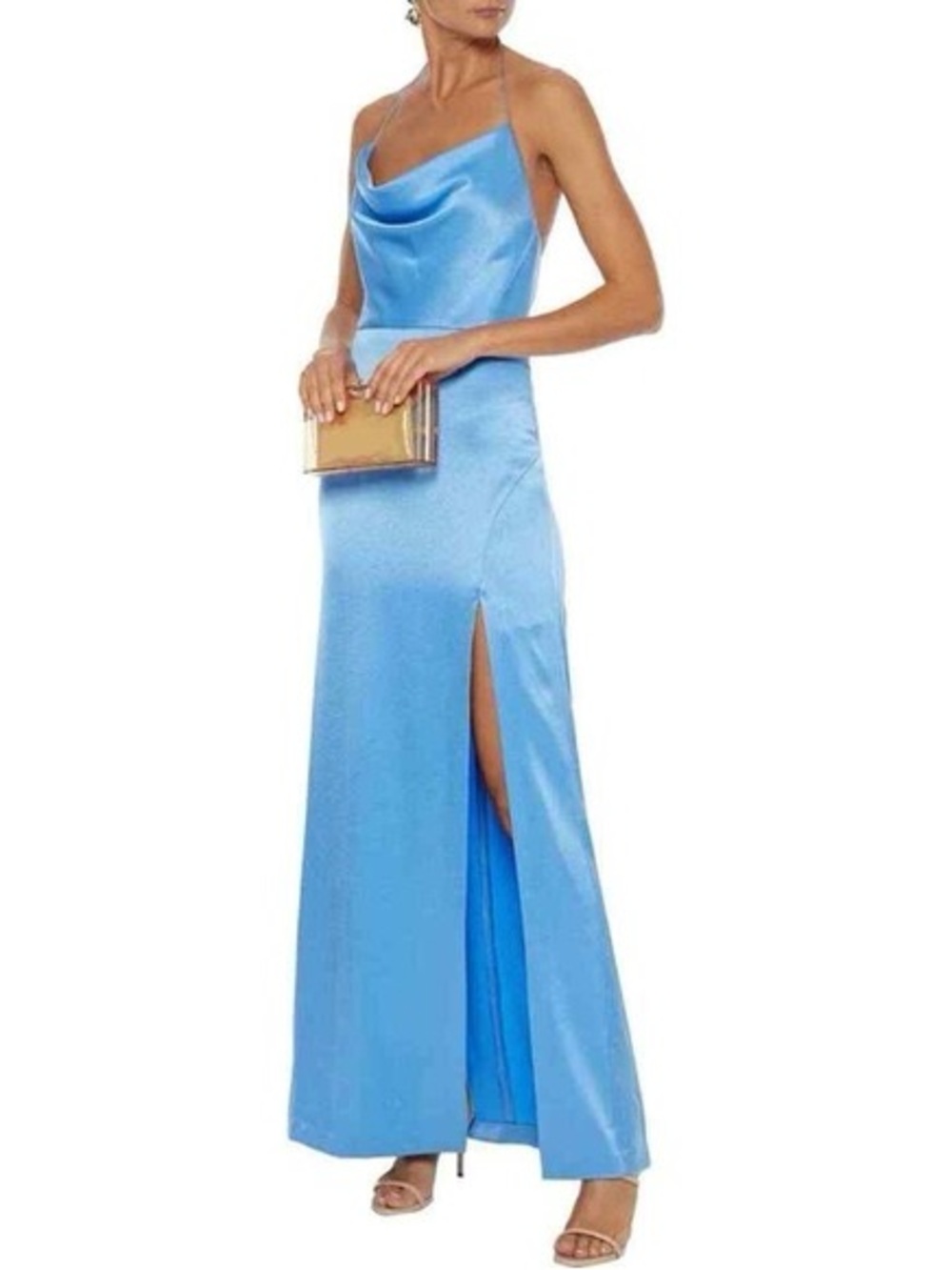 Alice + Olivia Blue Backless Halter Cowl Neck Maxi Dress 0